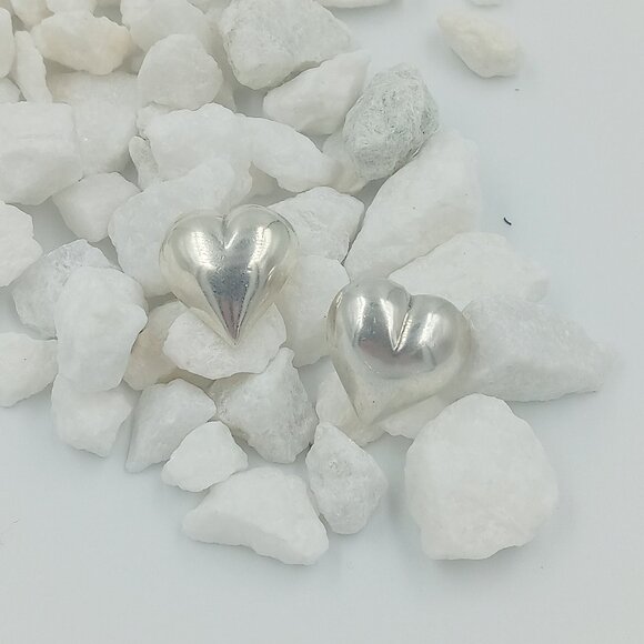 Vintage Sterling Silver Puff Heart Earrings - Picture 1 of 10